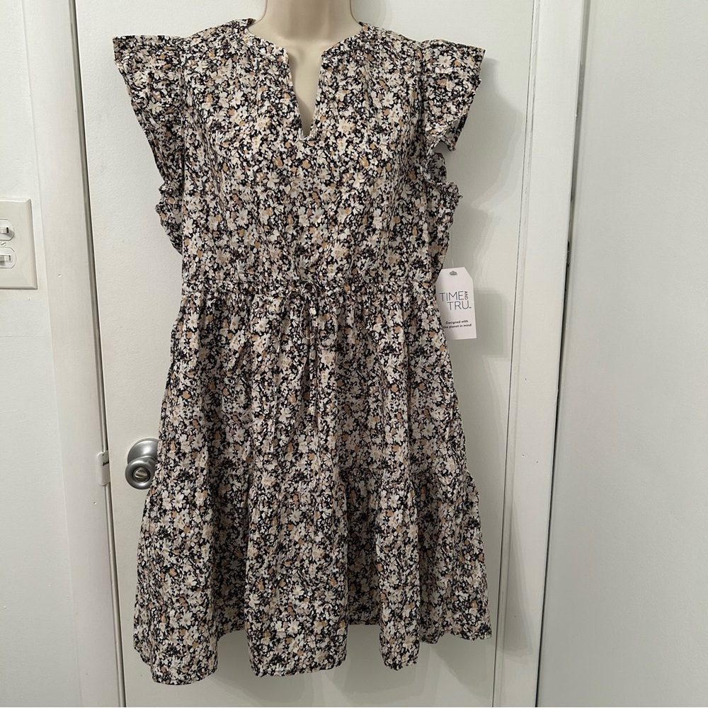 Time and Tru | Black, tan, & cream Floral Dress NWT